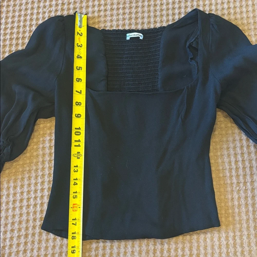 Reformation Ana Black Square Neck top with Puff Sleeves